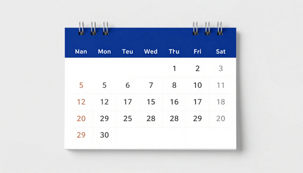 Ein Tabellenkalender, der die Tabelle der Kalenderwochen 